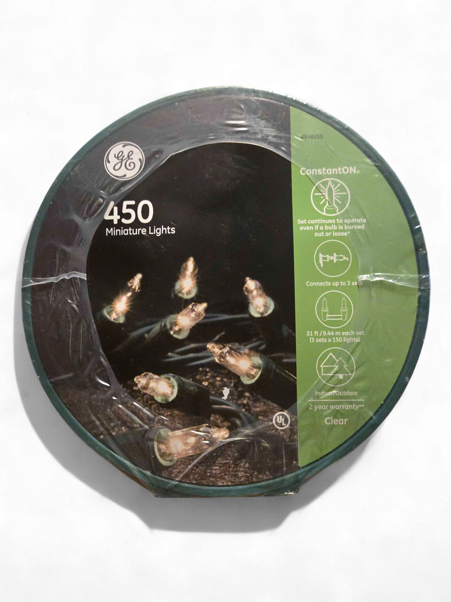 GE 450 Clear Mini Christmas Lights — 93 ft Roll — Indoor/Outdoor — Factory Sealed