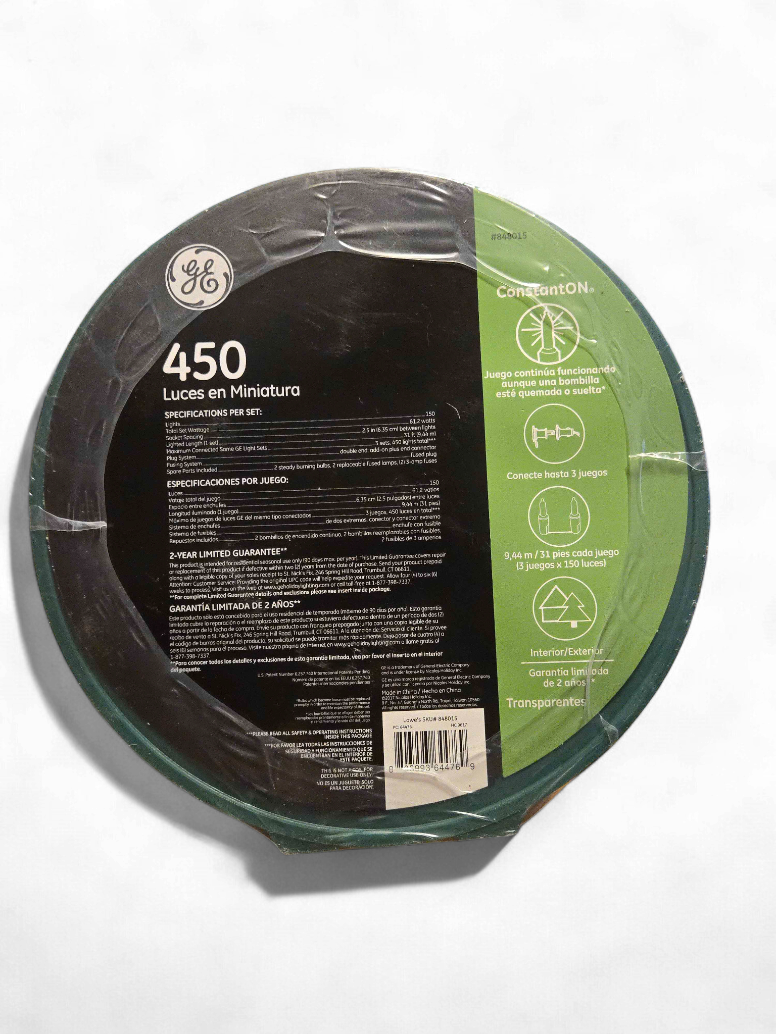 GE 450 Clear Mini Christmas Lights — 93 ft Roll — Indoor/Outdoor — Factory Sealed